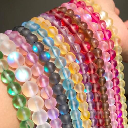 A+ Matte White AB Frosted Austrian Crystal Round Beads For Jewelry Making 6 8 10 12mm Glitter MoonStone Beads Diy Bracelet