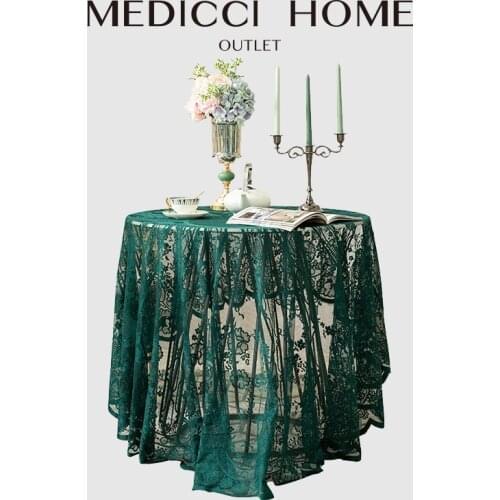 Medicci Home Lace Table Cloth American Retro Dark Green Round Tablecloth Shabby Chic Embroidered For Wedding Banquet Holiday