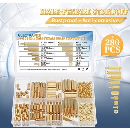 280Pcs M2.5 Hex Nut Assortment Kit Head Brass Spacing Double-pass Screw Threaded Pillar PCB Computer Motherboard StandOff Spacer