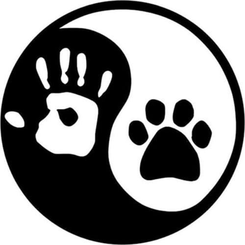 Yin Yang Cat and Dog Footprint Palm Print Notebook Decal Personalized Window Glass Decorative Car Sticker Black/White,18cm*10cm