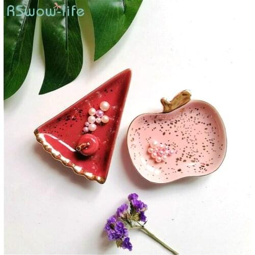 Nordic Style Creative Cute Apple Watermelon Ceramic Small Jewelry Disk Ring Necklace Receiving Plate Trinket Dish Necklace Tray