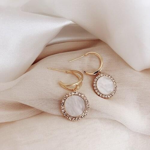 2020 New Dominated Hot Geometric Metal circular fine crystal Drop earrings fashion joker Korea contracted Women earrings