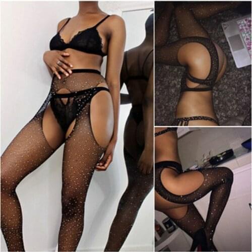 New Women Sexy Fishnet Large Mesh Net Stockings Shiny Diamond Sexy Rhinestone Thigh Club Party Eggings Stockings Pantyhose