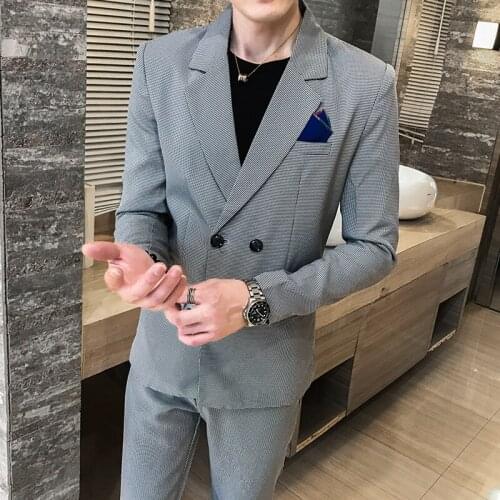 New Style Spring Autumn New Double-breasted mens suit Casual Slim Fit Business formal men suit 2 pcs (jacket+pant)