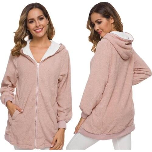 Faux Fur Coat Women Fleece Sweatshirts Cardigan Autumn Winter Loose Coats Teddy Plush Jacket Casual Hoodies Solid Color Clothes