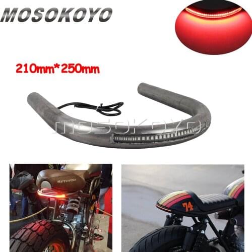 210mm Motorcycle Flat Rear Seat Hoop Frame Loop 1" Tube with LED Light Strip Tail Brake Light for Cafe Racer Honda CB Chopper
