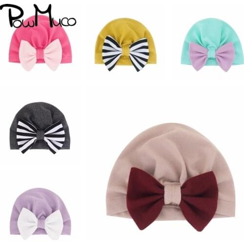 Powmuco Toddler Soft Comfortable Knitting Cotton Caps Fashion Handmade Bowknot Baby Girls Turban Hat Infant Headwear Photo Props