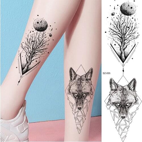Rejaski Body Arm Legs Fashion Tattoo Stickers Women Moon Tree Planets Geometric Fox Temporary Tattoo Men Ankle Legs Fake Tatoos