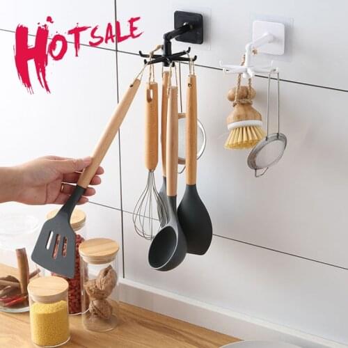 360 Degrees Rotated Kitchen Hooks Self Adhesive 6 Hooks Home Wall Door Hook Handbag Clothes Ties Bag Hanger Hanging Rack
