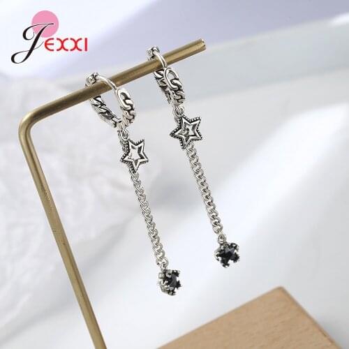 Fashion Dangle Earrings Simple Antique Silver Star Chain Circle Long Tassel Earring Women Female Chic Vintage Jewelry