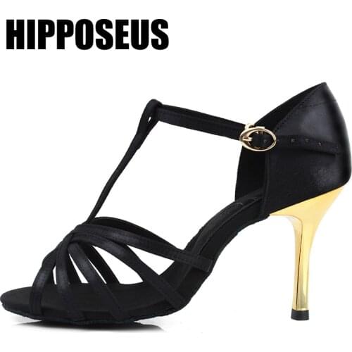 Hipposeus Girls Latin Dance Shoes for Woman Ladies Ballroom Modern Tango Dancing Shoes High Heels T Shoelace Salsa Practise Shoe