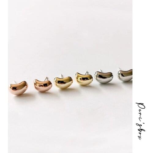 PerisBox 3 Color Small Bean Rose Gold Stud Earrings Chunky Solid Geometric Earrings for Women Minimalist Dainty Earrings Studs