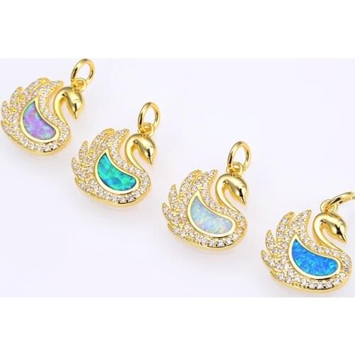 KAMAF CZ Swan necklace pendant Opal Pendant Beads for Women,Crystal Pave Cubic Zircon Druzy Pendant Handmade Jewelry