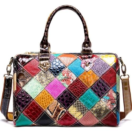 Lady Shoulder Bag2020new Fashionable First Layer Cowhide Splicing Package Pattern Handbag Messenger Bag For Women