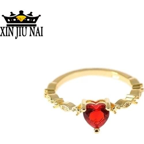Red Heart Austria Crystal Rings For Women Gold Color Delicate Engagement Rings Simple Rings Jewelry Female Anel Love Gifts 6-10
