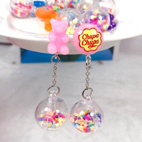 1Pair Women Stud Earring Gummy Bear Crafts Resin Candy Charms With Ball Fashion Children Jewelry Gift