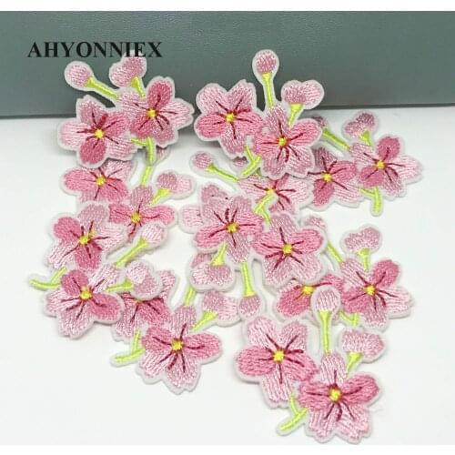 10 Pieces Cheap Cherry Rose Flowers Embroidery Repair Patches Bag Jacket Jeans Iron On Patches for Clothes Small Glue Sticker
