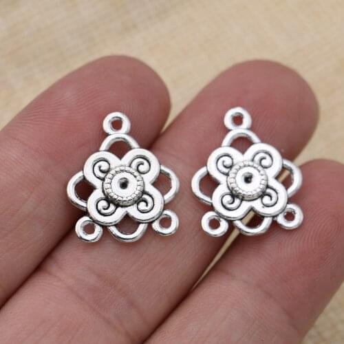 10PCS Tibetan Silver Plated 1-3 Flower Charm Connector for Jewelry Making Earrings DIY Findings Accessories 20x17mm