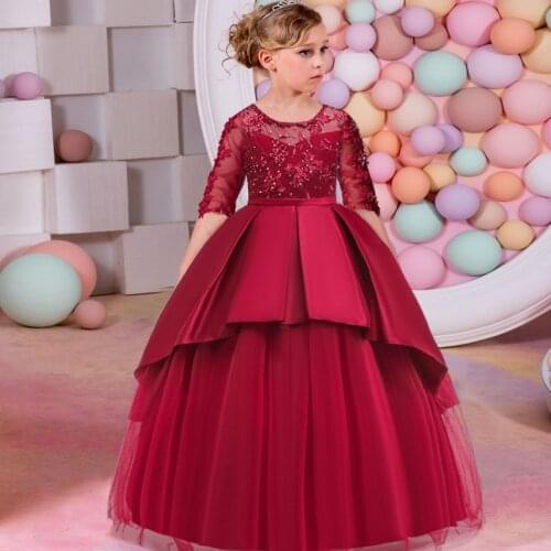 2021 Winter Long Bridesmaid Princess Dress Girl Kids Dresses For Girls Children Party Wedding Prom Dress Elegant 14 10 12 Years
