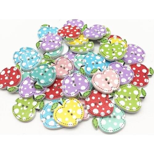 50pcs Wood Mixed Apple Sewing 2 Holes Buttons 20x21mm Scrapbooking Embellishments Crafts DIY Button