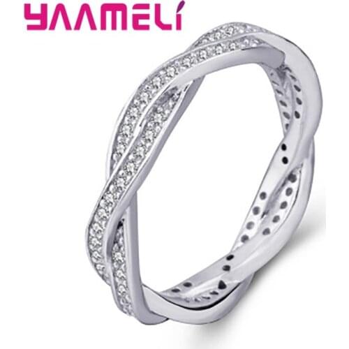 Infinity Love Twisted Finger Rings 925 Sterling Silver Shining Rhinestone Crystal Inlay Pave Wedding Engagement Bague