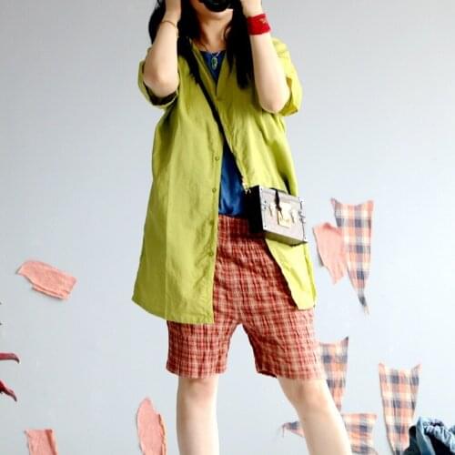 Women Loose Solid Color Simple V Neck Blouse Tops Ladies Ramie Shirt Female 2021 Summer Ramie Tops