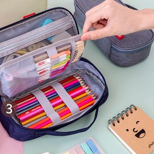 Big Capacity Pencil Bag with Handle Double Pencil Bag Layer Durable Multifunctional Zipper Stationery Holder for School Students
