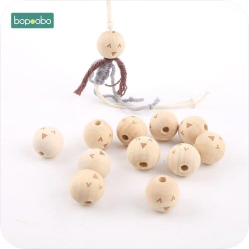 Bopoobo Wooden Beads Happy Face DIY Accessory For Necklace 10pc 20mm Baby Accessories Nurse Gift Teething Toys Teethers