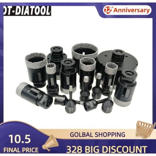 DT-DIATOOL 1pc M14 Vacuum Brazed Diamond Dry Drill Core Bit Porcelain Tile Granite Marble Hole Saw, Length 75mm Drilling Bit