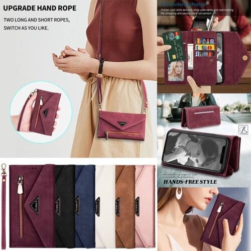 Diagonal Span Leather Two Ropes Case For iPhone 6S 7Plus 8 8Plus X XS XR XSMax 11 11Pro 12 12Mini 12 Pro Max Multi Function Cove