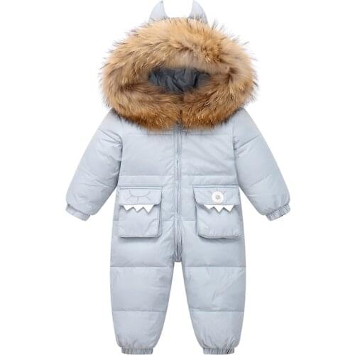 Russian Winter Jumpsuit Childrens Clothing Kids Down Jacket Boys Outerwear Coats Thick Fur Snowsuits Girl Clothes Snowwear