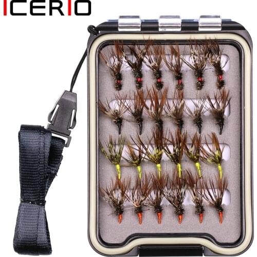 ICERIO 24pcs/box Tenkara Fly with Waterproof Fly Box 12# Barbed Hook Trout Fishing Fly Lure Bait