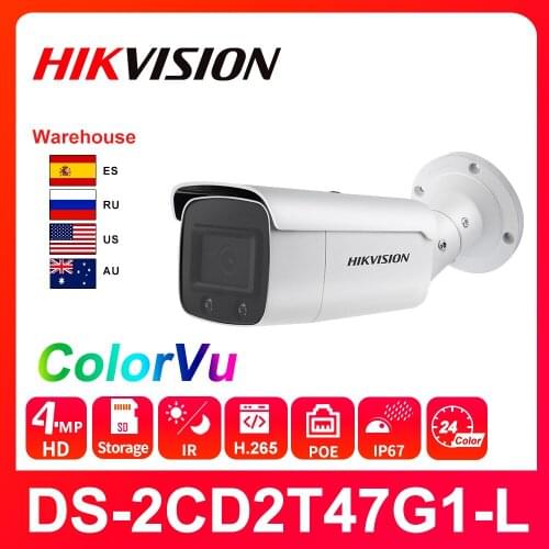 Hikvision IP Camera ColorVu 4MP DS-2CD2T47G1-L Network Dome POE IP Camera Outdoor H.265 CCTV Camera SD Card Slot