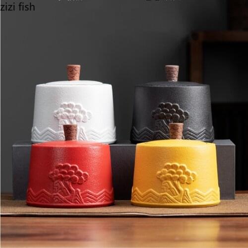Ceramic Tea Caddy Creative Relief Sealed Jar Storage Tank Food Container Decoration Storage Box Candy Jar Tea Box Tea Organizer