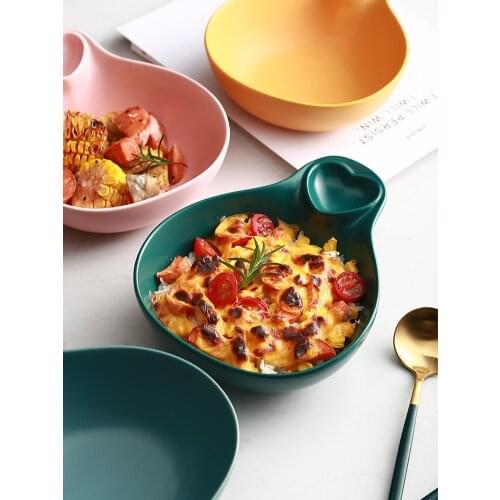 Nordic oven ceramic single handle baked rice bowl net red spoon shaped Matt salad bowl personalized household tableware