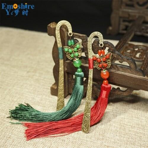 Tassel Bookmarks Wholesale Original Metal Bookmarks Bronze Alloy Butterfly Agate Metal Bookmark for Gifts Stationery M125