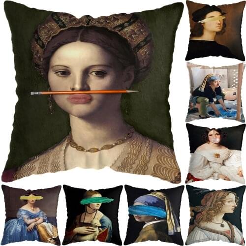 Classical European Fun Figures Painting Pillow Covers Cushion Cover Home Decoration Funny Figure Blowing Bubbles Pillow Covers