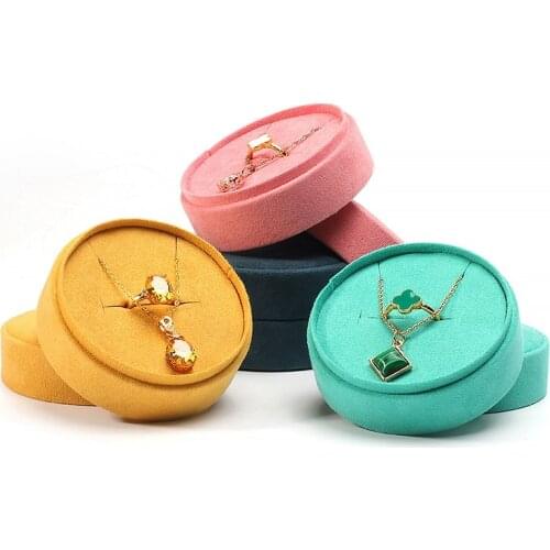 Round Velvet Rings Pendants Jewellery Storage Boxes Necklace Packaging Display Gift Holder Case with Detachable Lid