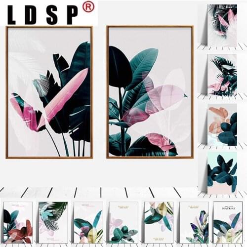 LDSP Colorful Plant Pink Picture Home Decor Nordic Canvas Painting Wall Art Modern Nature Leaf Poster and Print for Living Room