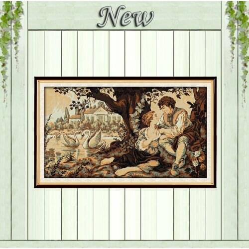 The Swan lake and the lovers decor painting counted printed on canvas DMC 11CT 14CT kits Cross Stitch embroidery needlework Sets