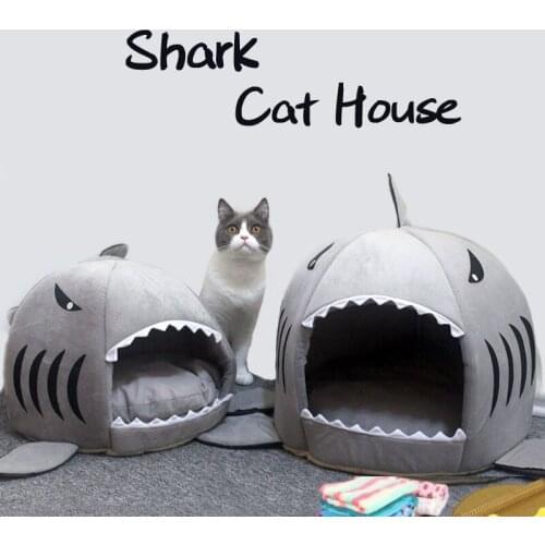 Cute Cat Shark House Warm Kittens Bed Mats Nest Cat Beds cat house shark Tent Pet Products Cats Basket Big Small