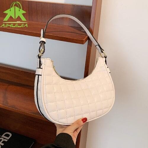 Fashion Lingge Woman Underarm Bag High Quality Solid Color Female Handbag 2021 Luxury Design Crescent Shoulder Messenger Bags