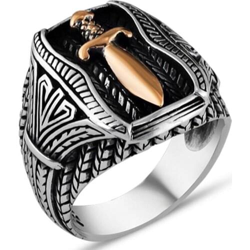 Solid 925 Sterling Silver Sword Design Mens Ring
