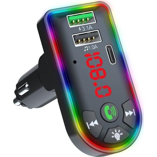 F7 Music Player Car Accessories Gadgets Bluetooth-compatible 5.0 FM Transmitter Handsfree Car Kit MP3 Player PD+4.1A USB Charger