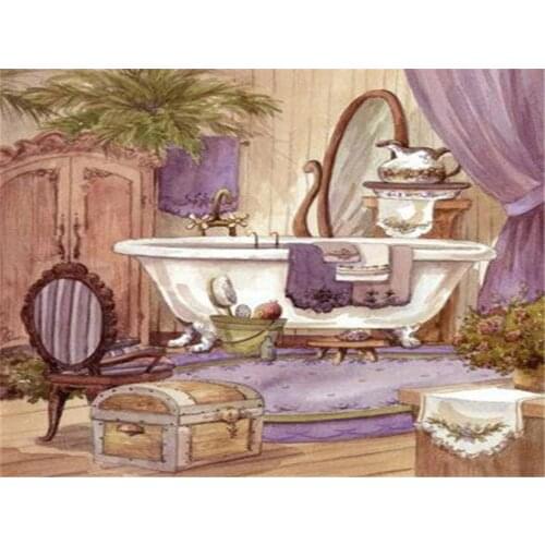 Landscape Bathroom DIY 11CT Cross Stitch Embroidery Kits Craft Needlework Set Printed Canvas Cotton Thread Home Design