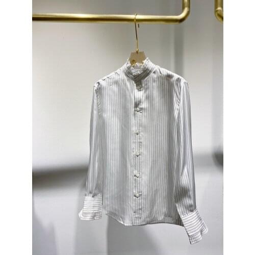 New ladies fashion 2021 long sleeve sexy casual striped silk shirt 1210