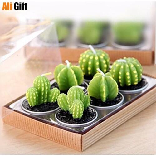 New 6PCS/Set Home Decor Rare Mini Cactus Candle Table Tea Light Home Garden Simulation Plant Candle Decorative Wedding Candles