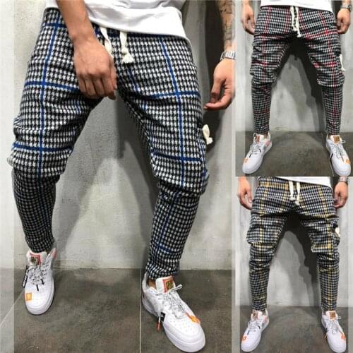New M-3XL Men Gym Harem Pants Trousers High Waist Plaid Sports Pants Bottoms Men Male Slim Joggers Fit Sweatpant Pant Streetwear