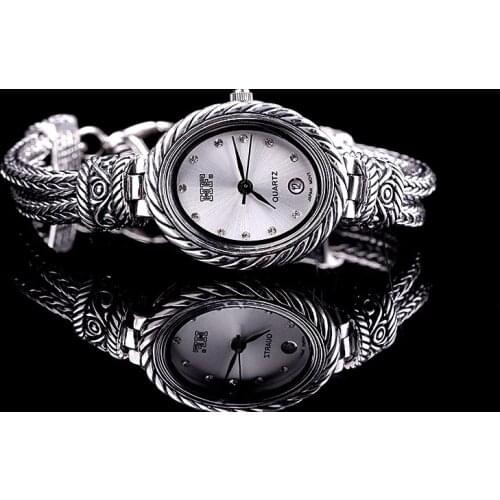 BOCAI new 100% S925 sterling silver jewelry watch female Thai silver craft womens bracelet watch