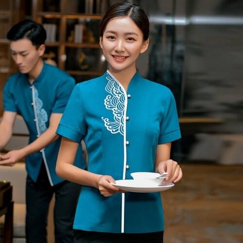 New Yellow Restaurant Hotel Uniform Long Sleeve Workwear Housekeeping Clothes Women Cleaning Overalls Waiter Jacket AS378